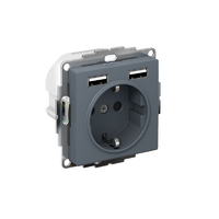 Розетка 1-м СП AtlasDesign 16А IP20 с 2-мя заряд. устройствами USB тип A+A 5В/2.4А 2х5В/1.2А механизм грифель SE ATN000730 - УПС инжиниринг