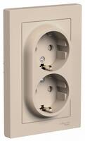 Розетка 2-м. AtlasDesign 16А с заземл. со шторками в сборе песочн. SE ATN001226 - УПС инжиниринг