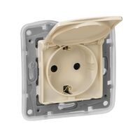 Розетка 1-м СП Etika 16А IP44 2P+E с заземл. защ. шторки с крышкой немецк. стандарт безвинтов. клеммы механизм сл. кость Leg 672332 - УПС инжиниринг