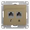 Розетка компьютерная + телефонная 2-м СП Glossa RJ45 + RJ11 кат.5E механизм титан SE GSL000485 - УПС инжиниринг