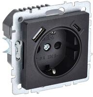 Розетка BRITE РЮш11-1-БрЧ 16А с USB A+C 18Вт с заземл. защ. шторки механизм черн. IEK BR-R14-16-U22-018-K02 - УПС инжиниринг