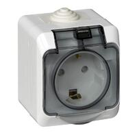 Розетка 1-м ОП Этюд 16А IP44 250В с заземл. защ. шторки с крышкой бел. SE PA16-044B - УПС инжиниринг