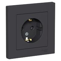 Розетка 1-м СП AtlasDesign 16А IP20 с заземл. защ. шторки в сборе карбон SE ATN001044 - УПС инжиниринг
