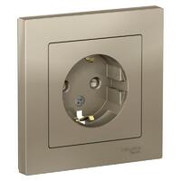 Розетка 1-м СП AtlasDesign 16А IP20 с заземл. защ. шторки в сборе шампань SE ATN000544 - УПС инжиниринг