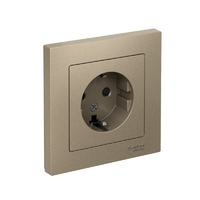 Розетка 1-м СП AtlasDesign 16А IP20 с заземл. защ. шторки в сборе шампань SE ATN000544 - УПС инжиниринг