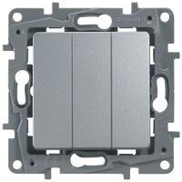 Выключатель 3-кл. СП Etika Plus 10А IP20 250В 10AX винтов. зажимы механизм алюм. Leg 672413 - УПС инжиниринг