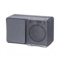 Блок ОП AtlasDesign Profi54 (розетка 16А 250В с заземл. защ. шторки + 1-кл. выкл. 10А) IP54 антрацит SE ATN544070 - УПС инжиниринг