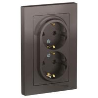 Розетка 2-м СП AtlasDesign 16А IP20 с заземл. в сборе мокко SE ATN000624 - УПС инжиниринг