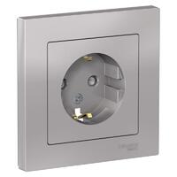 Розетка 1-м СП AtlasDesign 16А IP20 с заземл. защ. шторки в сборе алюм. SE ATN000344 - УПС инжиниринг