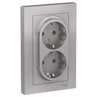 Розетка 2-м СП AtlasDesign 16А IP20 с заземл. в сборе алюм. SE ATN000324 - УПС инжиниринг