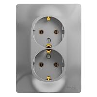 Розетка 2-м СП Glossa 16А IP20 с заземл. в сборе алюм. SE GSL000324 - УПС инжиниринг