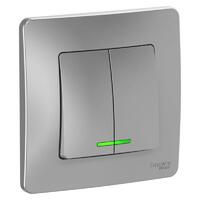 Выключатель 2-кл. СП Blanca 10А IP20 (сх. 5) 250В с подсветкой алюм. SE BLNVS010513 - УПС инжиниринг