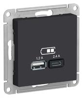 Розетка USB AtlasDesign тип A+C 5В/2.4А 2х5В/1.2А механизм карбон SE ATN001039 - УПС инжиниринг