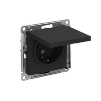 Розетка 1-м СП AtlasDesign 16А IP20 с заземл. защ. шторки с крышкой механизм карбон SE ATN001046 - УПС инжиниринг