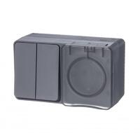Блок ОП AtlasDesign Profi54 (розетка 16А 250В с заземл. защ. шторки + 2-кл. выкл. 10А) IP54 антрацит SE ATN544074 - УПС инжиниринг