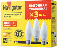 Лампа светодиодная 95 322 NLL-C37-8-230-2.7K-E27-FR-PACK3 NAVIGATOR 95322 - УПС инжиниринг