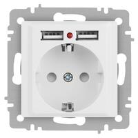 Розетка 1-м СП Accent 6-410-01М 16А IP20 250В P+E Schuko защ. шторки + 2хUSB бел. матов. Intro Б0063691 - УПС инжиниринг