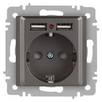 Розетка 1-м СП Accent 6-410-09 16А IP20 250В P+E Schuko + 2хUSB защ. шторки титан Intro Б0063711 - УПС инжиниринг