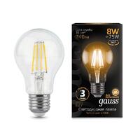 Лампа светодиодная филаментная Black Filament 8Вт A60 грушевидная 2700К тепл. бел. E27 740лм GAUSS 102802108 - УПС инжиниринг