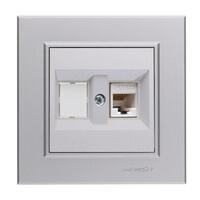 Розетка компьютерная+гнездо СП Karea 16А IP20 CAT 5 сереб. Makel 56065035 - УПС инжиниринг
