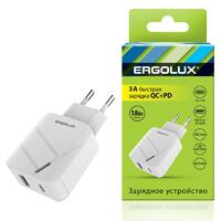 Адаптер сетевой 18Вт 1USB+1Type C 100-220В 5-9В/3А QC коробка бел. Ergolux 15252 - УПС инжиниринг