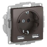 Розетка 1-м СП AtlasDesign 16А IP20 с 2-мя заряд. устройствами USB тип A+A 5В/2.4А 2х5В/1.2А механизм мокко SE ATN000630 - УПС инжиниринг