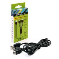 Кабель Micro USB-Lightning-Type C 3 в 1 3А 1.2м зарядка черн. (коробка) ERGOLUX 15099 - УПС инжиниринг