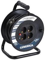 Удлинитель на катушке 4х20м 16А IP20 УК20 2P+PE 3х1.5 термозащита GENERICA WKP20-16-04-20-G - УПС инжиниринг