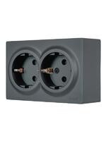 Розетка 2-м ОП LETO с заземл. закрытый корпус ПБТ графит LEZARD 752-3400-127B - УПС инжиниринг
