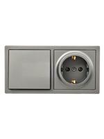 Блок ОП LETO (1-кл. выключатель + 1-м розетка с заземл.) горизонт. платина LEZARD 752-3500-170BAP - УПС инжиниринг