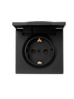 Розетка 1-м ОП LETO с заземл. с крышкой LETO ПБТ черн. бархат LEZARD 752-4200-123B - УПС инжиниринг