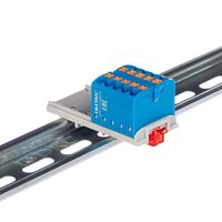 Блок распределительный с вертикал. адаптером на рейки шир. 15/35мм зажим push-in 10 точек подключения 2.5кв.мм син. DKC DTP1-010-04SPUB-V - УПС инжиниринг