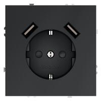 Розетка 1-м СП S70 16А с USB A+A с заземл. защ. шторки механизм графит Voltum VLS040407 - УПС инжиниринг