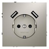 Розетка 1-м СП S70 16А с USB A+A с заземл. защ. шторки механизм кашемир Voltum VLS040403 - УПС инжиниринг