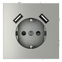 Розетка 1-м СП S70 16А с USB A+A с заземл. защ. шторки механизм сталь Voltum VLS040405 - УПС инжиниринг