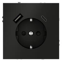 Розетка 1-м СП S70 16А с USB A+С с заземл. защ. шторки механизм черн. матов. Voltum VLS040508 - УПС инжиниринг