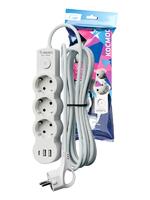 Удлинитель 3х1.5м с заземл. 10А IP20 USB 2800Вт 220В ПВС 3х1 с выкл. бел. КОСМОС YKsm1.5m3g-Z-VU10А-W - УПС инжиниринг