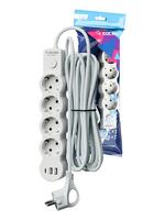 Удлинитель 3х1.5м с заземл. 10А IP20 USB 2500Вт 220В ПВС 3х1 с выкл. бел. КОСМОС YKsm1.5m4g-Z-VU10А-W - УПС инжиниринг