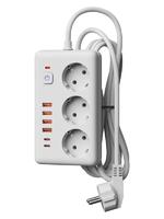 Удлинитель с сетевым фильтром 3х5м 10А 4USB + 2USBC 2500Вт ПВС 3х1 прямоуг. бел. КОСМОС FKsmPR-5m-3g(W)USB - УПС инжиниринг
