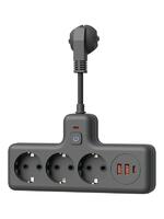 Удлинитель с сетевым фильтром 3х0.3м 10А 2USB + 1USBC 2500Вт ПВС 3х1 компакт черн. КОСМОС FRKsm0.3m-3g(B)USB - УПС инжиниринг