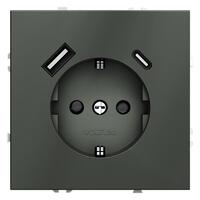 Розетка 1-м СП S70 16А с USB A+С с заземл. защ. шторки механизм титан Voltum VLS040506 - УПС инжиниринг